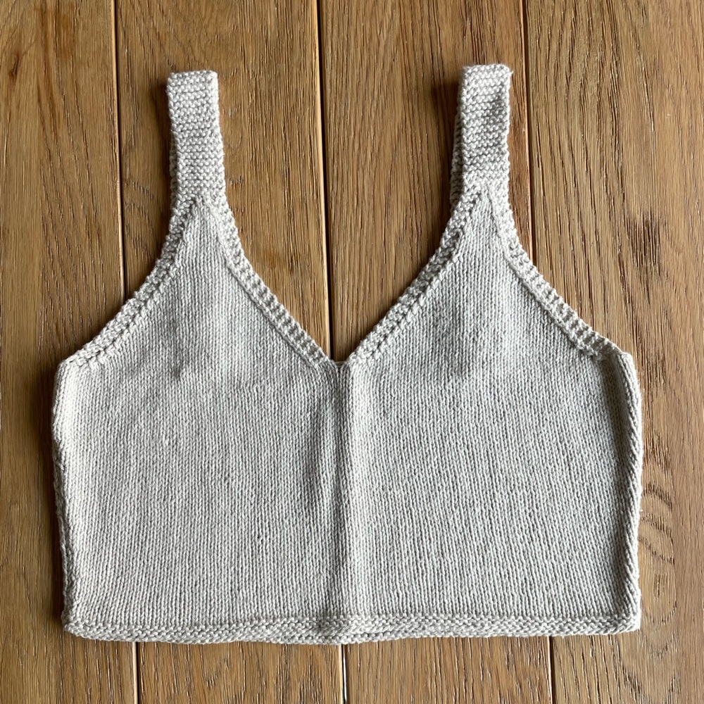 New crop top light grey handmade france knit organic cotton